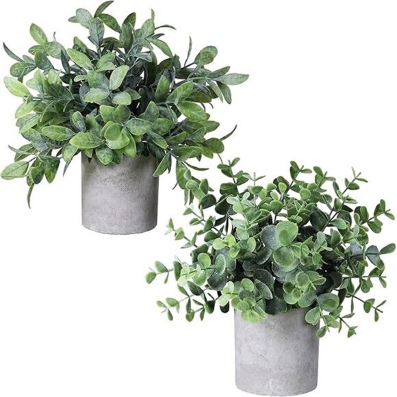 Set of 2 Faux Mini Potted Plants Artificial Eucalyptus Boxwood Plants - Picture 8 of 8
